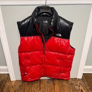 North Face Red Black Men's Retro Nuptse 700 Down Filled Vest Size 2XL Vintage